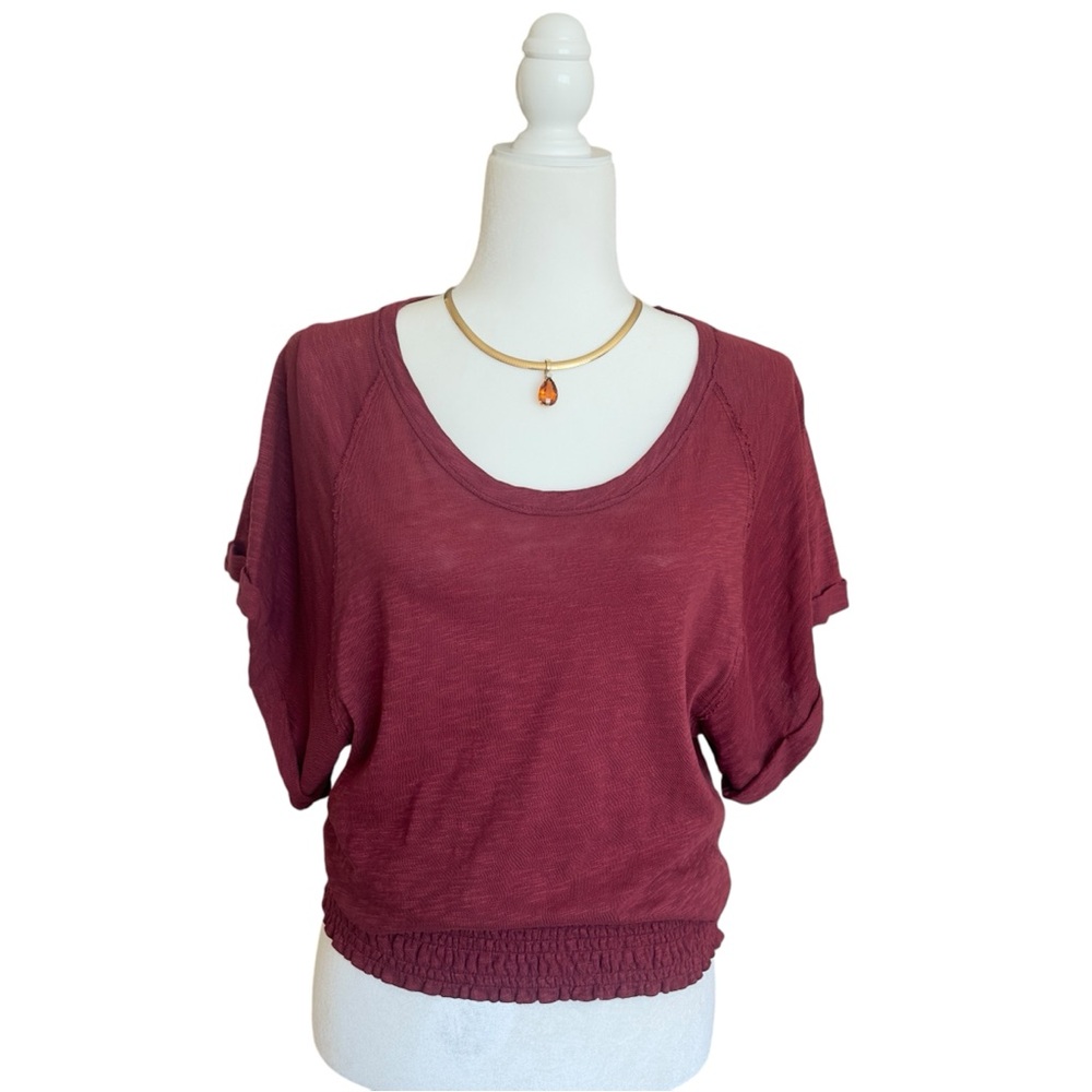 Saturday Sunday Anthropologie Top Small Burgundy Flare Sleeve Boho Tee Shirt